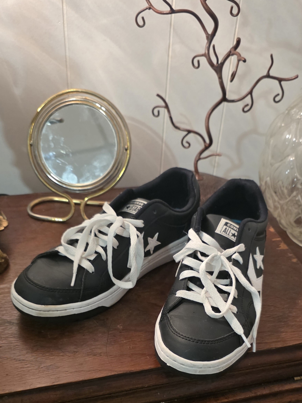 Converse One Star Black Faux Leather Sneakers with White Star
